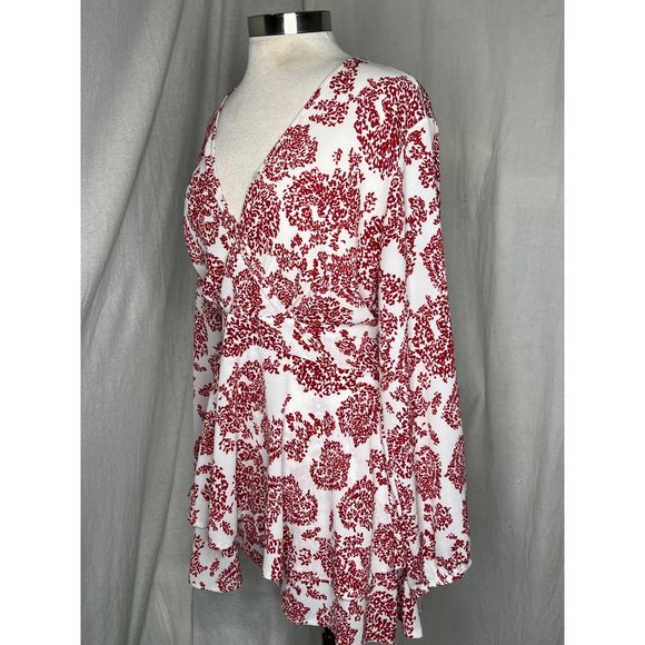 Dress Size Large Mini A Long Balloon Sleeves Runched Wrists Chiffon Long Deep V - Picture 3 of 16
